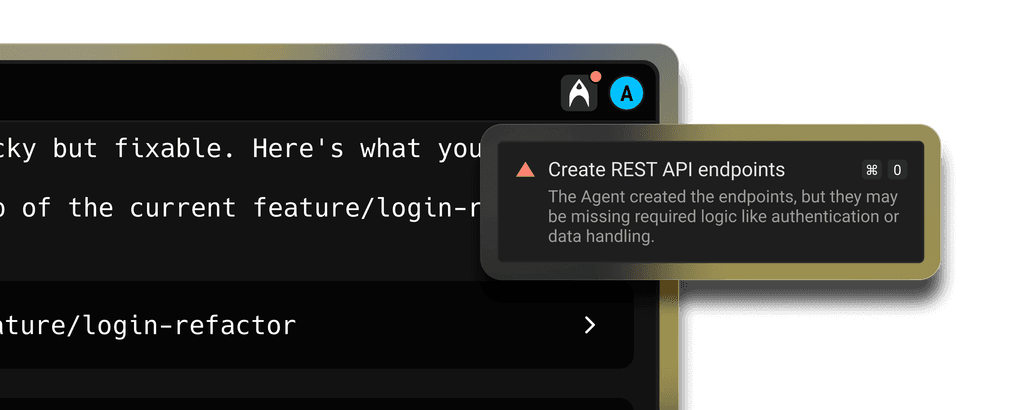Warp AI agent notification: Create REST API endpoints, agent created endpoints but logic may be missing authentication or data handling.