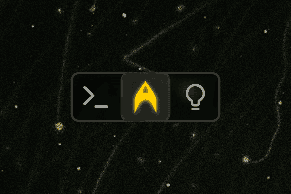 Warp AI coding environment logo with terminal and lightbulb icons on a dark background
