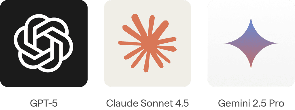 GPT-5, Claude Sonnet 4.5, and Gemini 2.5 Pro AI model icons